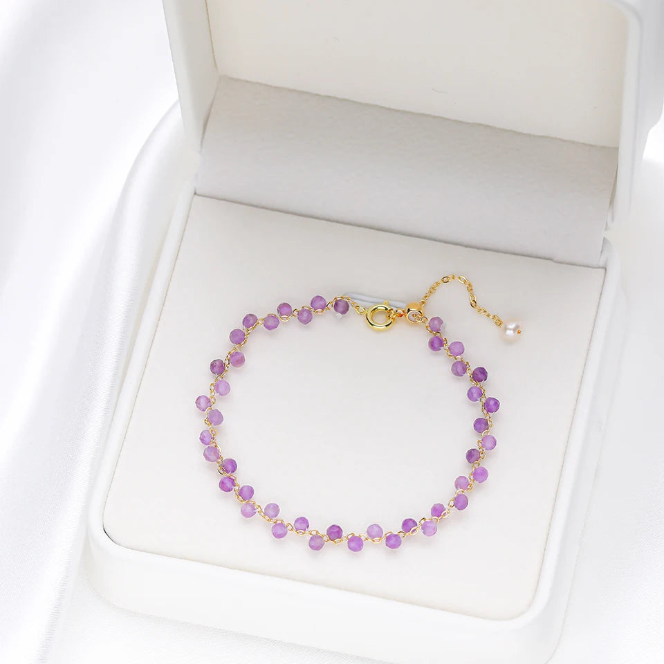 3MM Natural Stone Tourmaline Bracelet on Hand For Women Jewelry Party Wedding Luxury Gift  Amethyst Handmade Adjustable Bangle