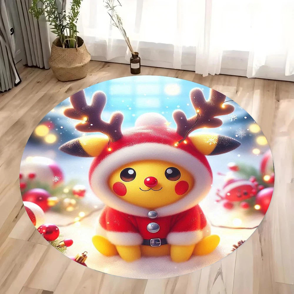 MINISO Christmas Themed Pikachu Circular Carpet Kawaii Rug Children's Anti Slip Mat Christmas Decoration Christmas Gift