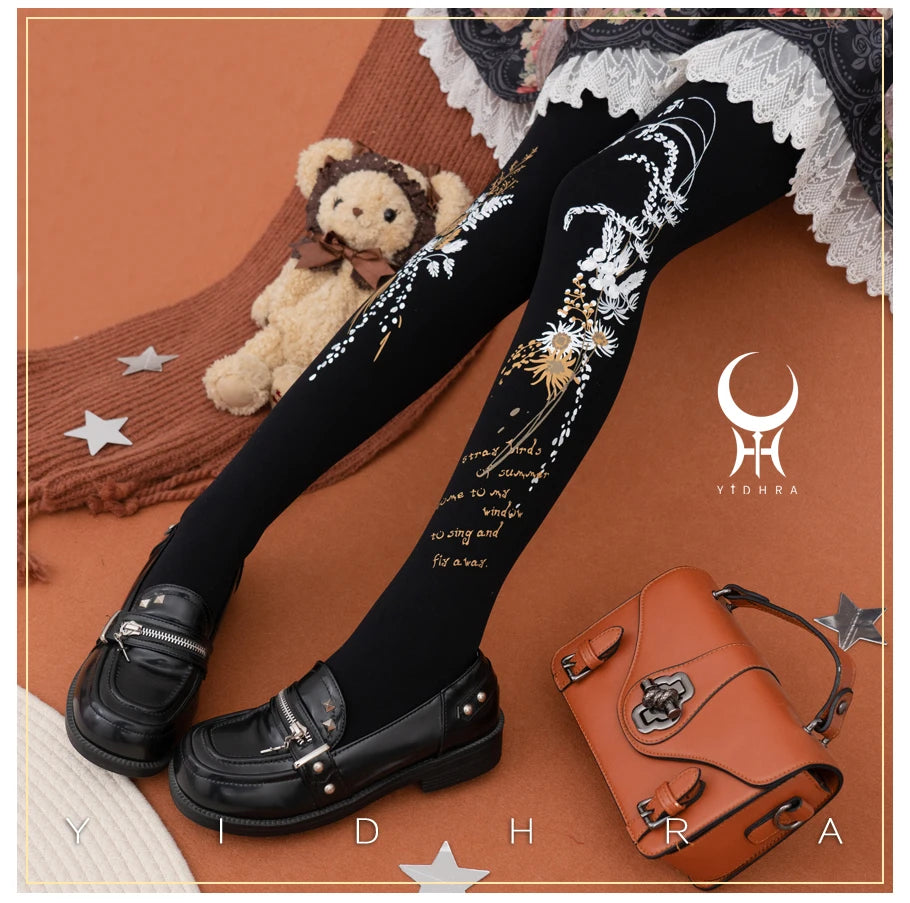 Lolita Classic Print Spring and Summer Lace Stockings Black White Mesh Tights Women Pantyhose Sexy Cosplay Leggings For Girls