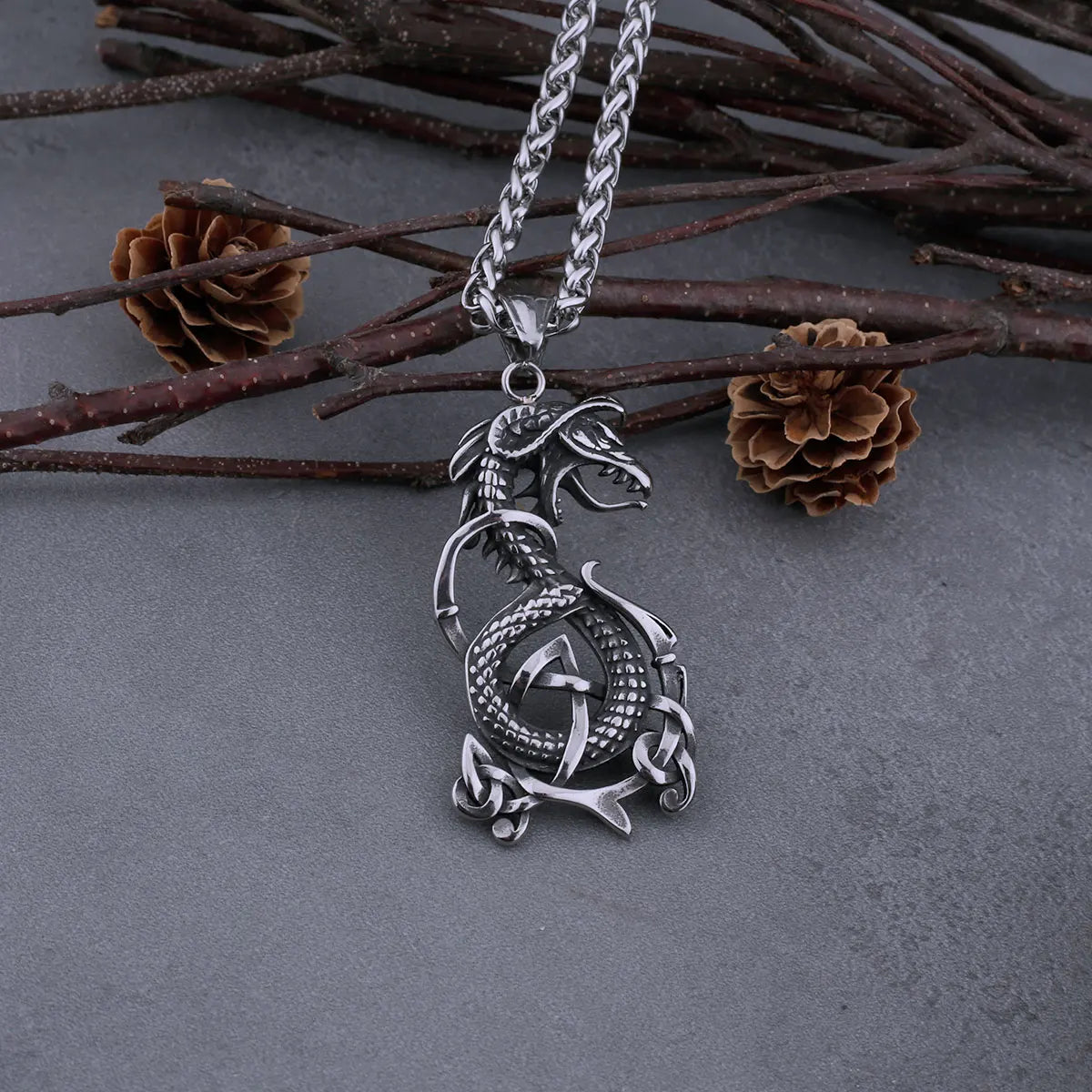 Nordic Viking Retro Dragon Necklace Men's Rattlesnake Amulet Hip Hop Stainless Steel Dragon Pendant Viking Animal Jewelry Gift