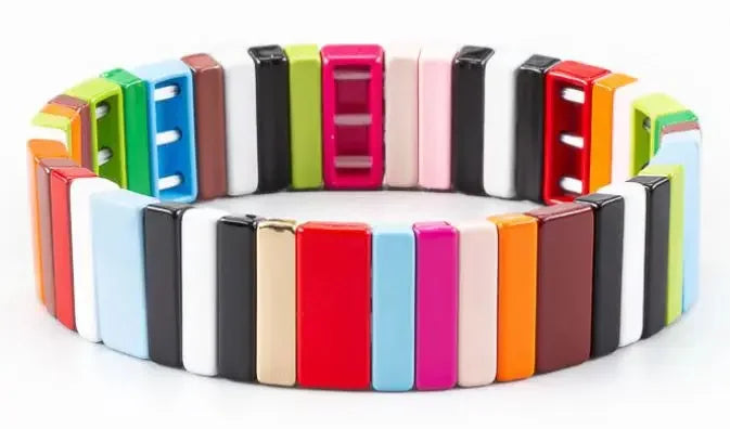 2022 New Fashion Enamel Rainbow Tile Hand Bracelet Colorful Enameled Elastic Bead Bracelet Jwelry for Women Accessories Suit