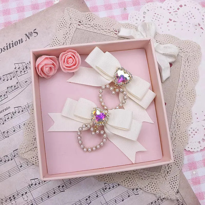 Bow Hair Clip Buckles for Girl Woman's Heart Diamond Hairpin y2k Accersories Trendy Lolita Hairclip Handmade
