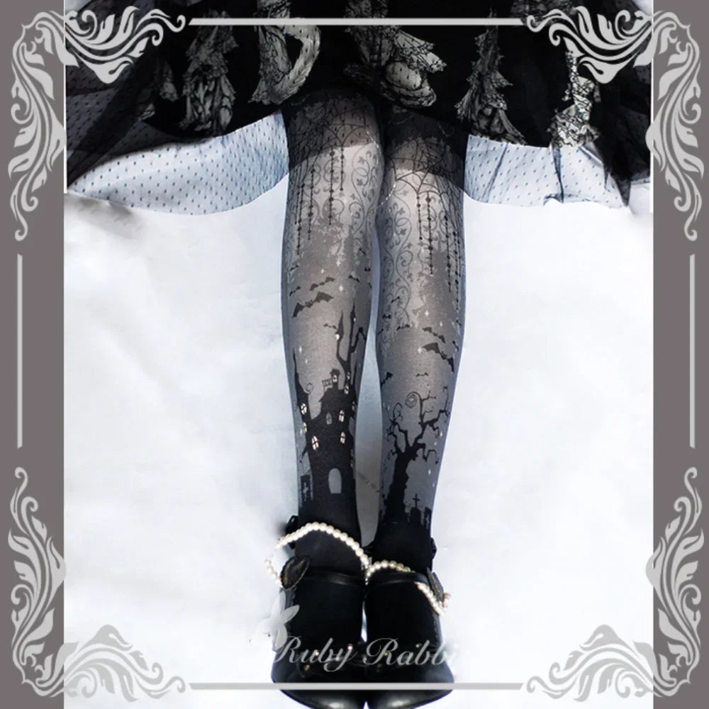 Halloween Lolita Printed Stockings Japanese Style Stockings Ladie Autumn Thin Sexy Socks Women's Slimming Tights Sheer Pantyhose