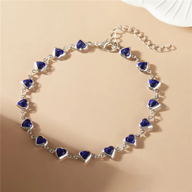 Exquisite Boho Candy Color Heart Shaped Crystal Bracelet for Women Fashion Charm Zircon Butterfly Pearl Metal Chain Bracelets