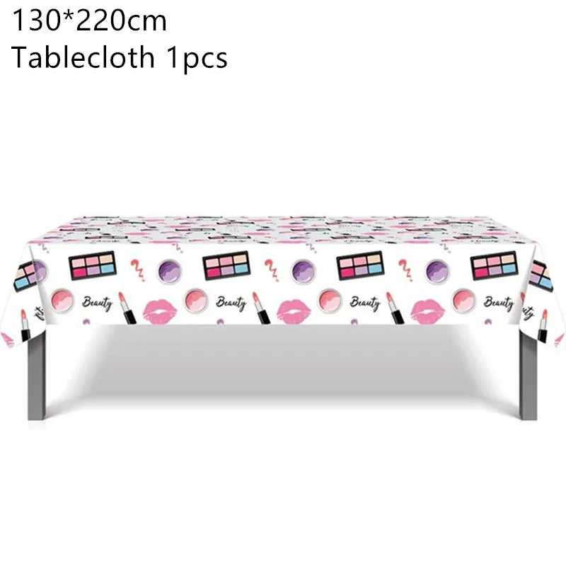 130*220cm Spa Make Up Theme Tablecloth Decoration Kids Girls Birthday Party Makeup Disposable Table Cover Baby Shower Supplies