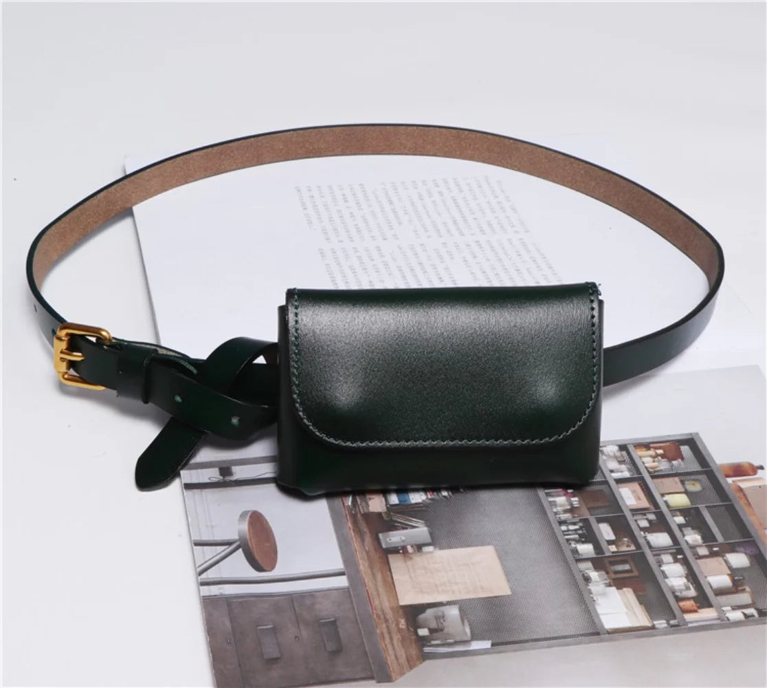Genuine Leather Women's Thin Waistband Small Girdle Bag With Belt Korean Simple All-Match Decorative Dress Jeans Waist Belt