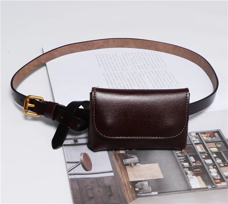 Genuine Leather Women's Thin Waistband Small Girdle Bag With Belt Korean Simple All-Match Decorative Dress Jeans Waist Belt