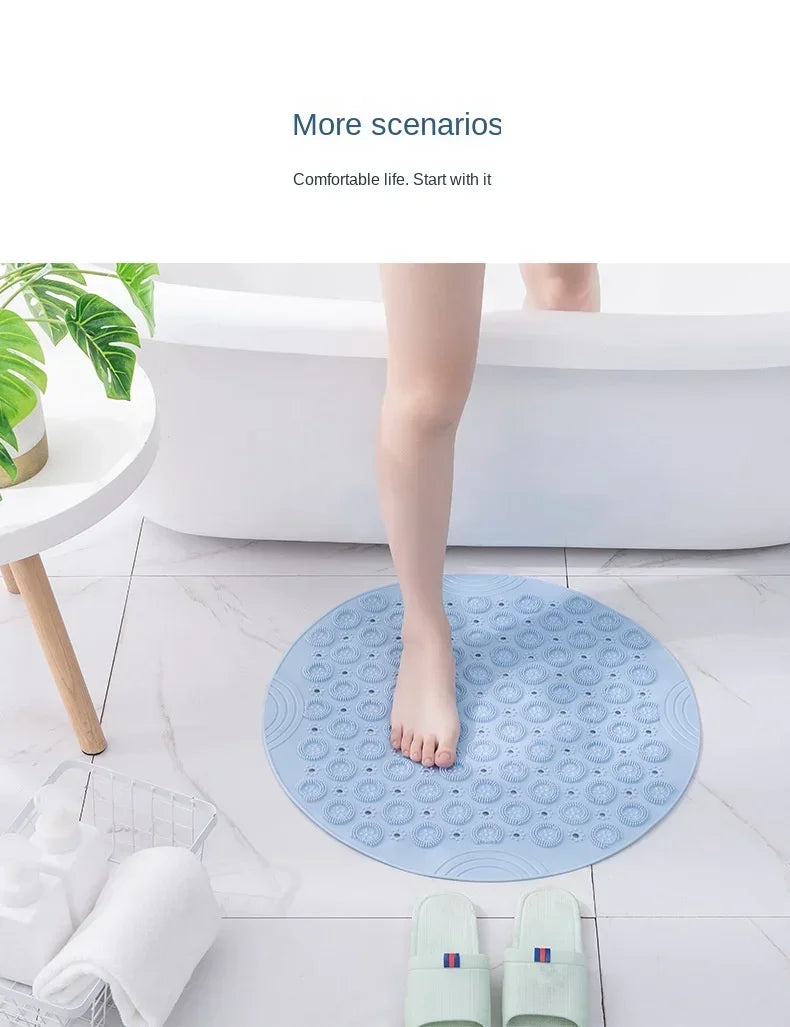 Bathroom Mat Anti-slip Sucker Round PVC Bath Mat with Drain Hole Silicone Bathing Rugs Foot Massage Pad Bathtub Soft Shower Mat