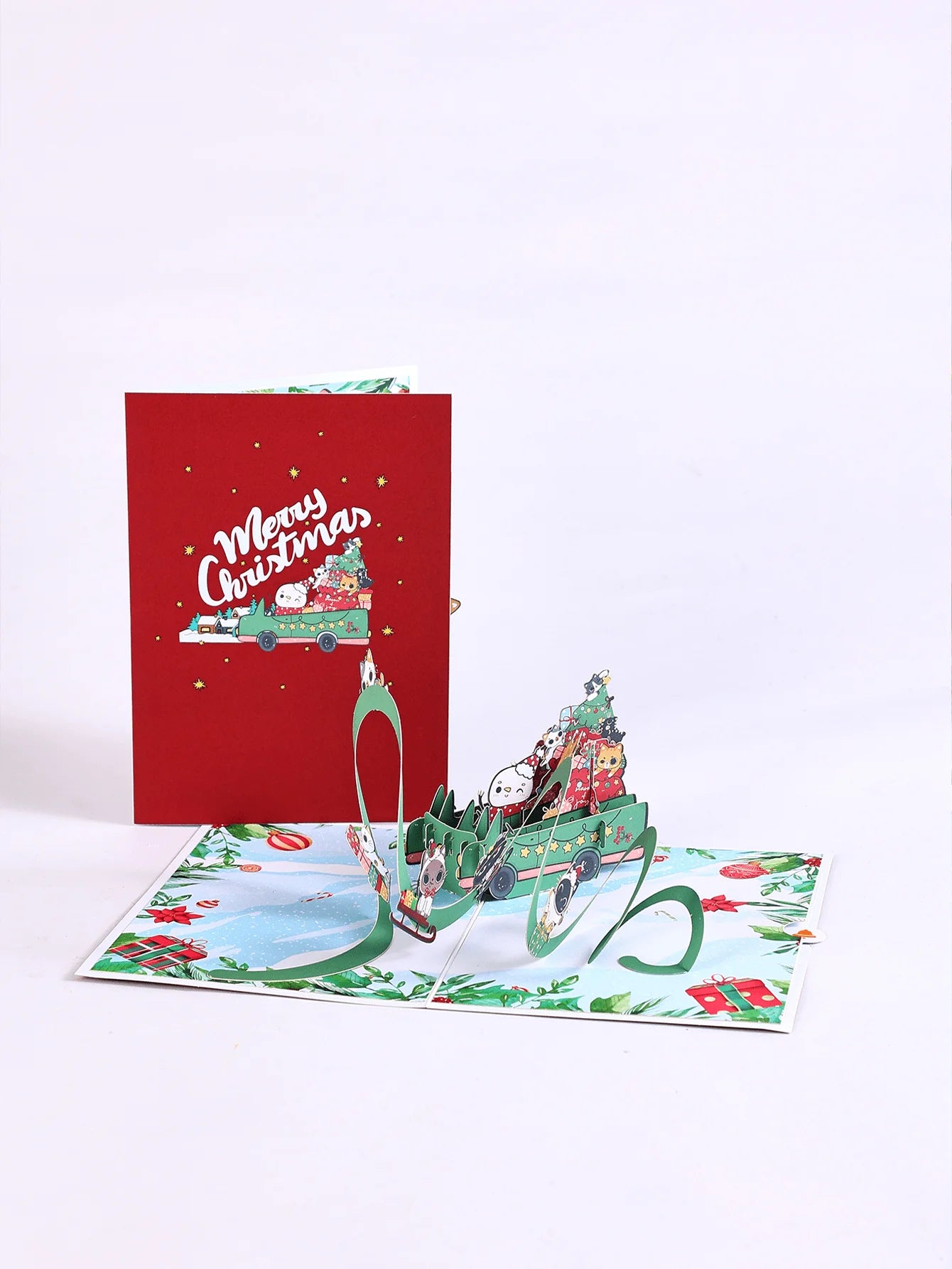 1pc Christmas Greeting Pop-up Card, Christmas Party Supplies, Christmas Gift, Christmas Pop-up Card