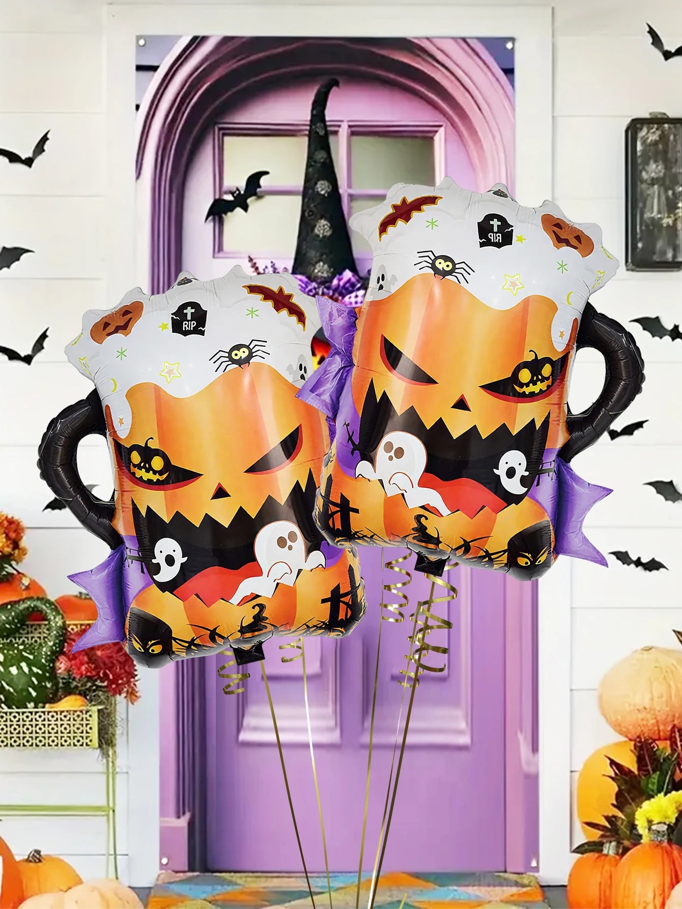 Halloween foil balloons, pumpkin skull witch balloons, happy halloween decorations, witch horror party, trick or treat party