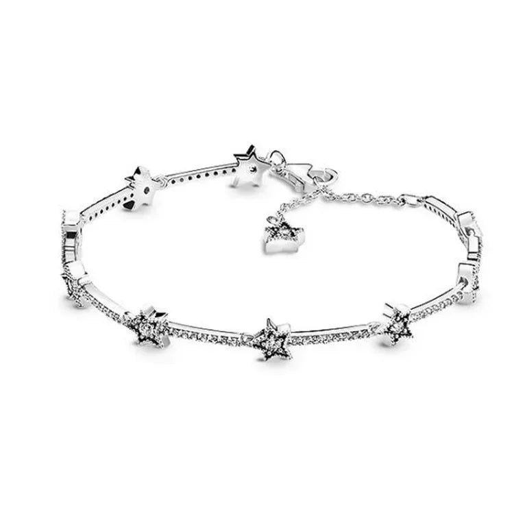 Exquisite 925 Sterling Silver New Shiny Heart-shaped Stars All Zircon Tennis Bracelet Luxurious Charm Bracelet Holiday Gifts