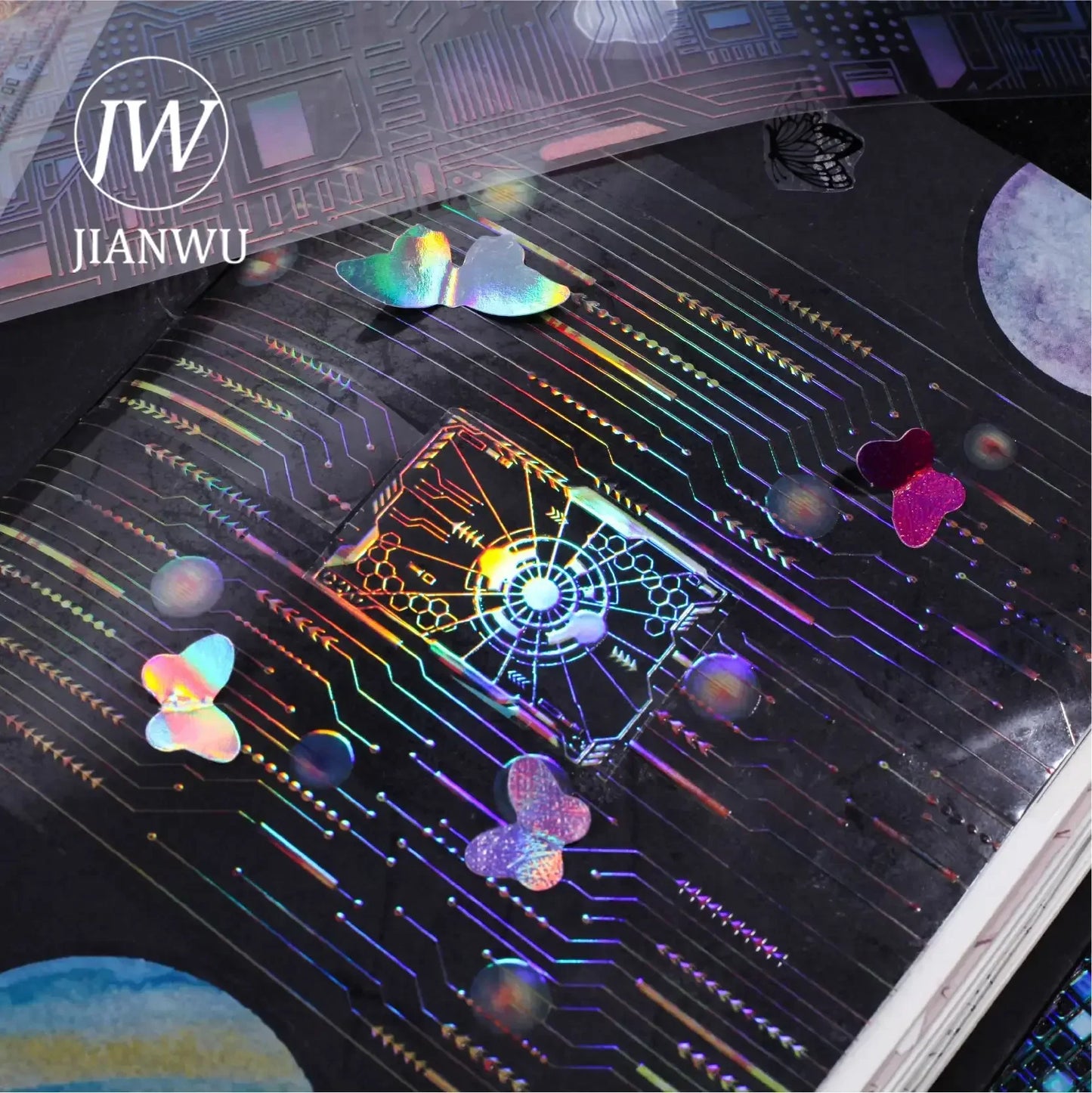 JIANWU 50mm*200cm Punk Circuit Series Vintage Laser Material Collage Landscaping PET Tape Creative DIY Journal Stationery