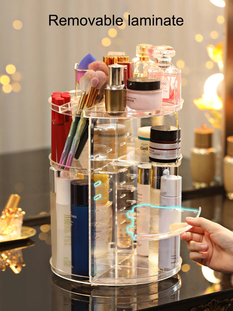 360 Degree Rotating Cosmetic Storage Rack Adjustable Layer Cosmetic Storage Rack With Slot Top Rotating Skincare Device