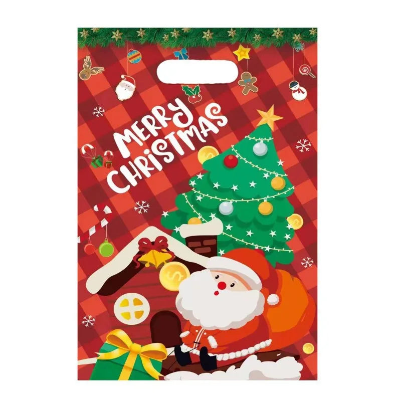10Pcs Christmas Gift Bags Christmas Candy Cookie Bags Santa Claus Plastic Pouch Kids Xmas Packaging Christmas Decoration 2025