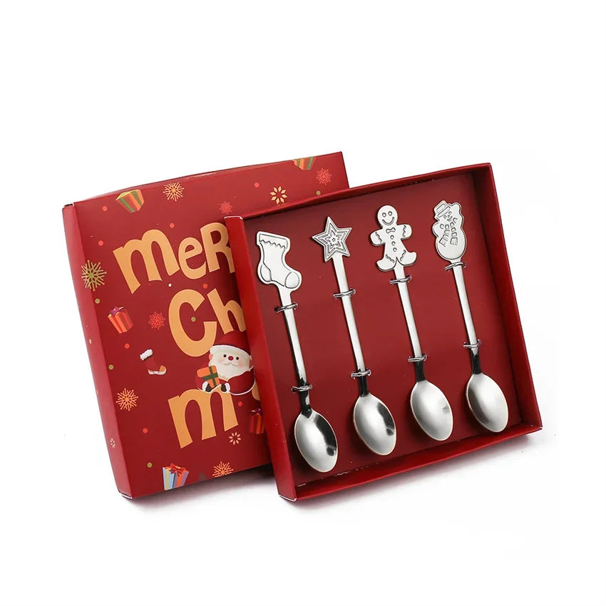 Christmas Gift Elk Christmas Tree Dessert Spoon Cutlery Spoon Set Fruit Coffee Spoon Cutlery Wed Christmas Gift