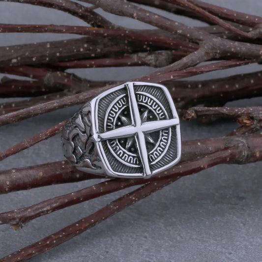 Vintage Viking Compass Ring Men's 316L Stainless Steel Men's Ring Hip Hop Motorcycle Ring Fashion Creative Viking Jewelry Gift