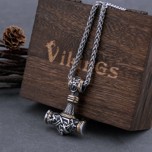 Stainless Steel Viking Vintage Thor's Hammer Necklace Men's Punk Biker Mjolnir  Amulet Pendant Male Jewelry as Gift for Men
