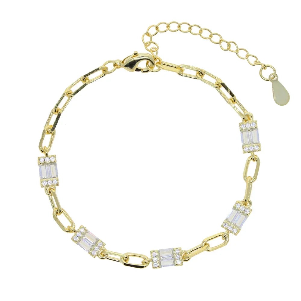 White Rainbow Cz Paved Link Cuban Chain Bracelet For Women Miami Boho Style Thick Gold Color Charm Bracelet Fashion Jewelry