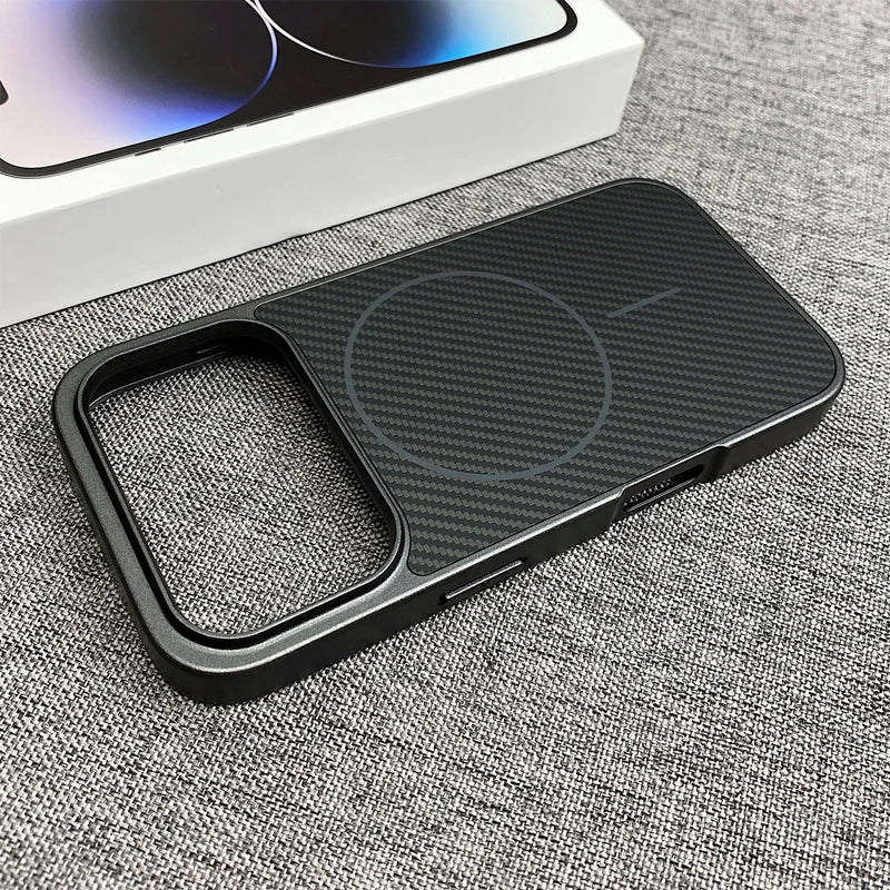 Carbon Fiber Texture MagSafe Phone Case For iPhone 17 Pro 16 pro max 15 Pro 14 13 12 Senior Frosted Wireless Charging Back Cover