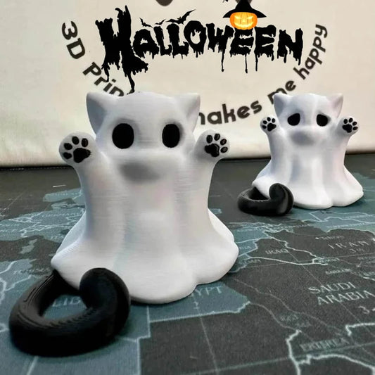 Mini Kitten Ghost Ornaments Halloween Feeling,Afraid of Cute Desktop Atmosphere Send Girlfriend Cat Gift Home Decoration Crafts
