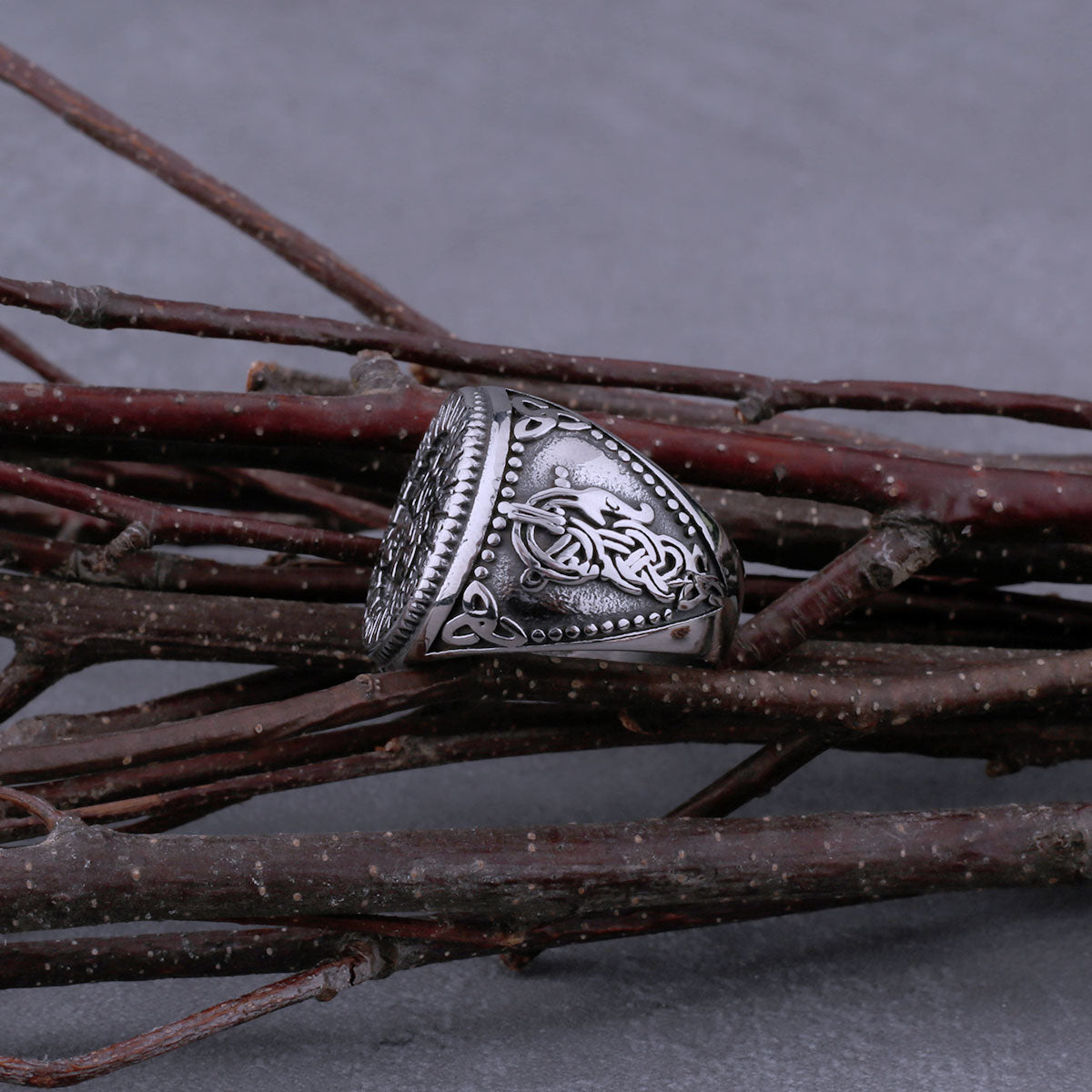 Stainless Steel Viking Wolf Geri and Freki and Odin Rune Ring Ring Men Celtic Knot Fashion Biker Ring Jewelry Gift Dropshipping