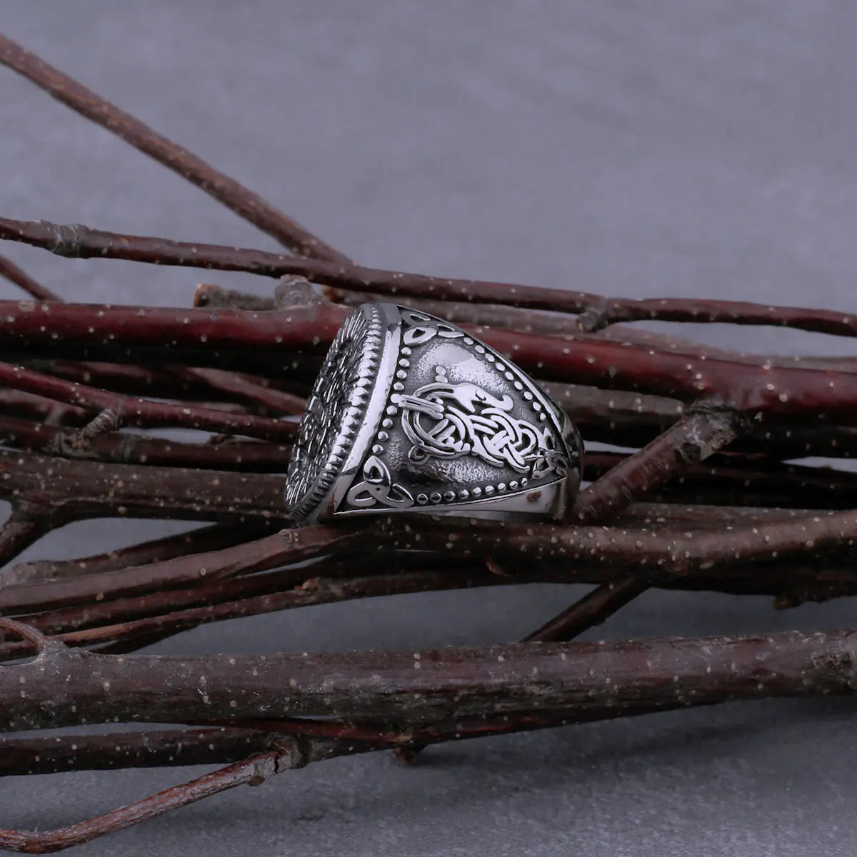 Stainless Steel Viking Wolf Geri and Freki and Odin Rune Ring Ring Men Celtic Knot Fashion Biker Ring Jewelry Gift Dropshipping