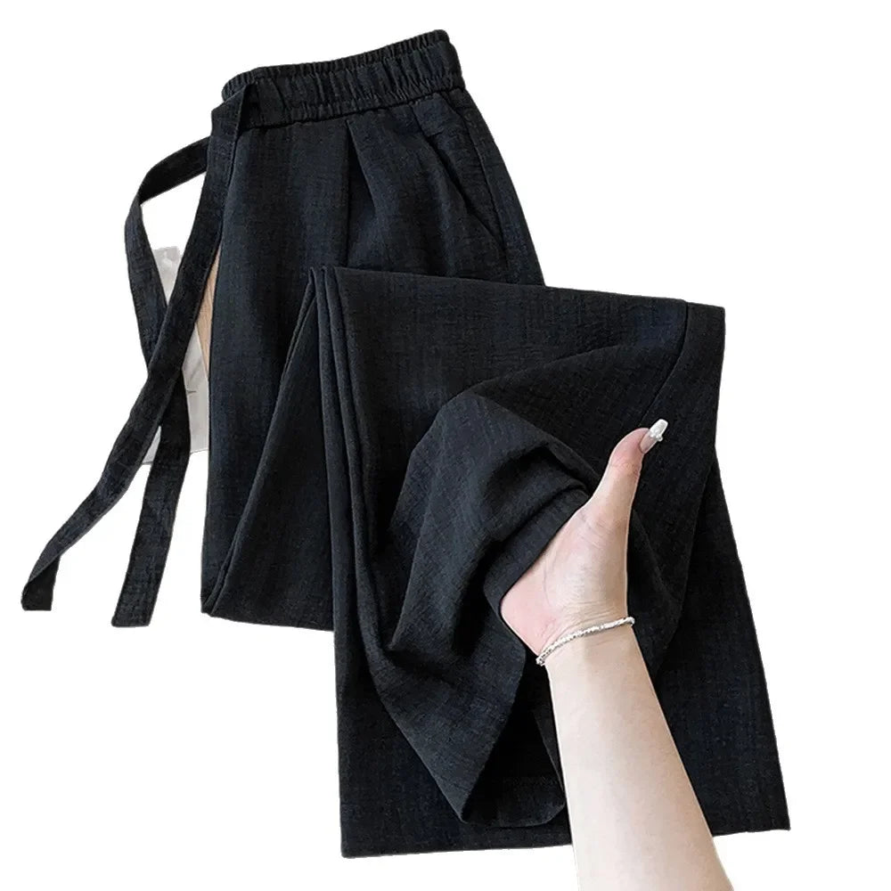 Ice Silk Wide Leg Pants Women's Loose Casual Thin Summer Trousers Small Size Draped Straight Leg Pants Female Fashion