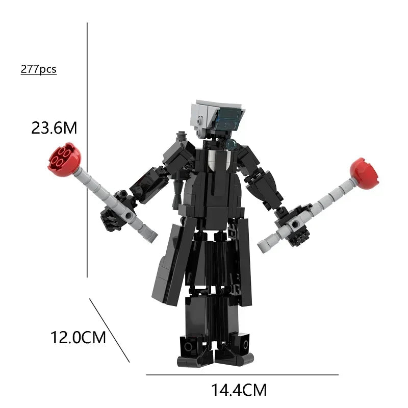 New Skibidi Toilet Titan Guitor Speaker Man Building Blocks Set With Battle-axe Creative DIY Bricks Toys For Boys Christmas Gift