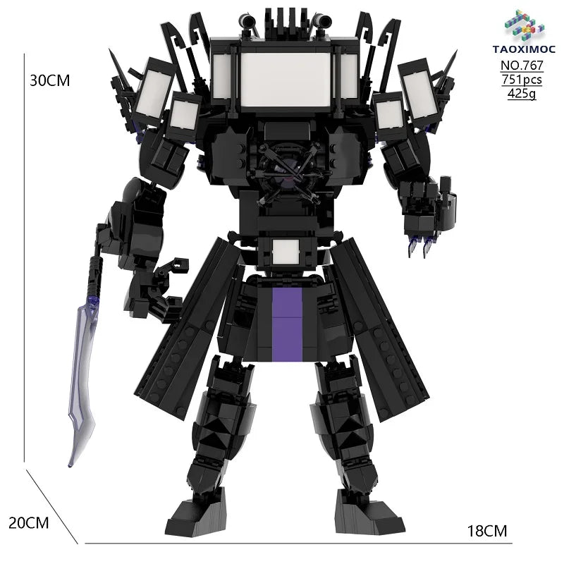 New Skibidi Toilet Titan Guitor Speaker Man Building Blocks Set With Battle-axe Creative DIY Bricks Toys For Boys Christmas Gift