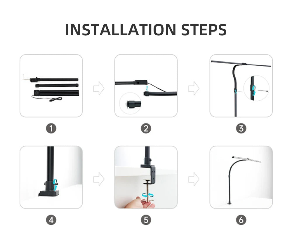 Double Head LED Clip Remote Control Desk Lamp Architect Table Lamp for Home Office Lighting 5 Color Modes and 5 Dimmable