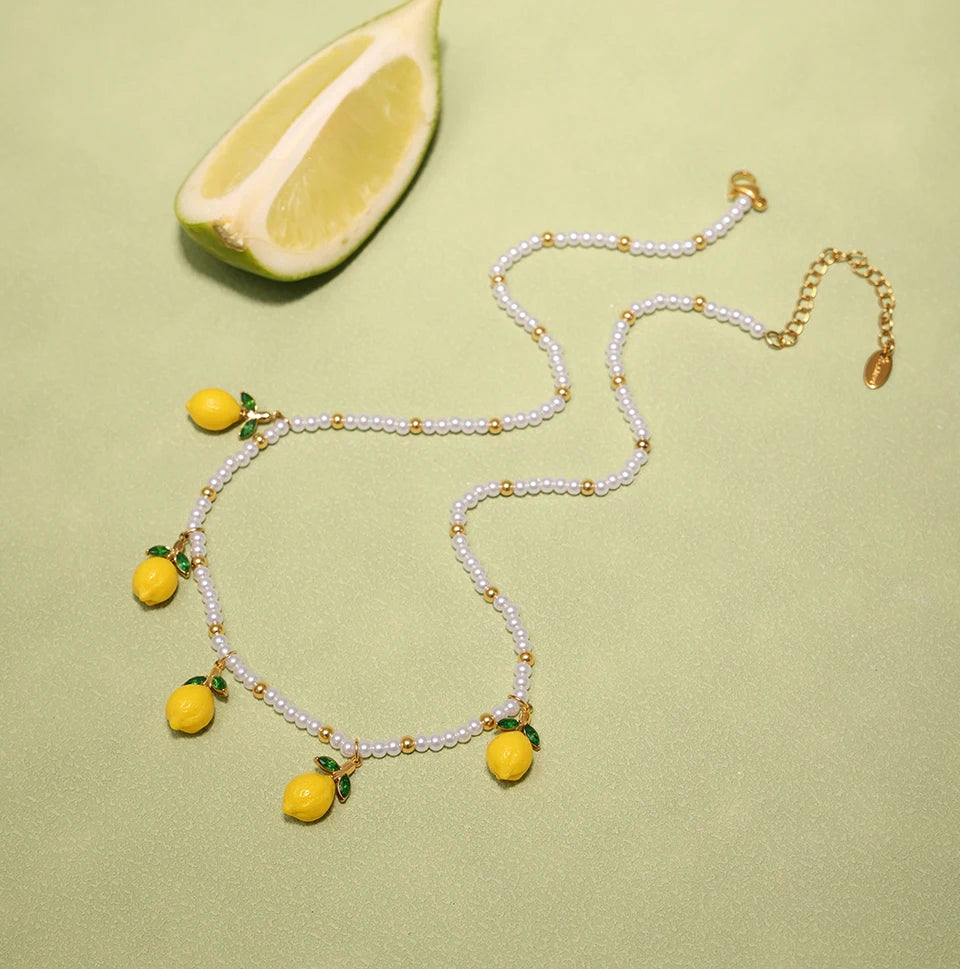 Shell Beads Bracelet With Multi Lemon Charms For Women Handmade Beaded Bracelets Matching Earrings Necklace Cute Jewelry Sets