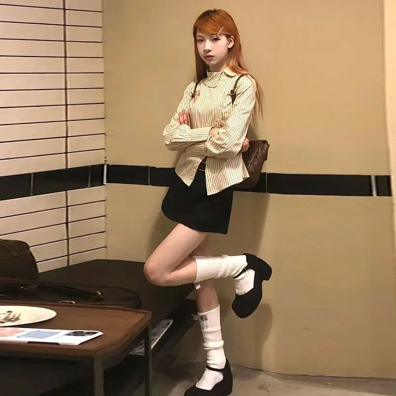 Blusas Mujer De Moda Striped Y2k Tops Tunic Shirts Blouse Women Clothing O-neck Slim Shirt Fashion Embroidery Vintage Tops