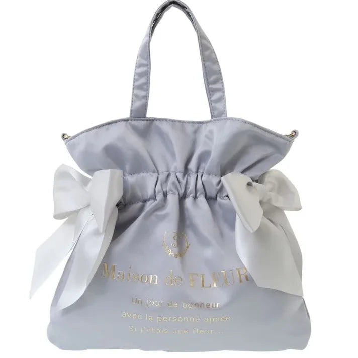 Japanese New Satin Double Bow Portable Shoulder Crossbody Women Bags with Long Shoulder Straps Sweet Letters Tote Bags