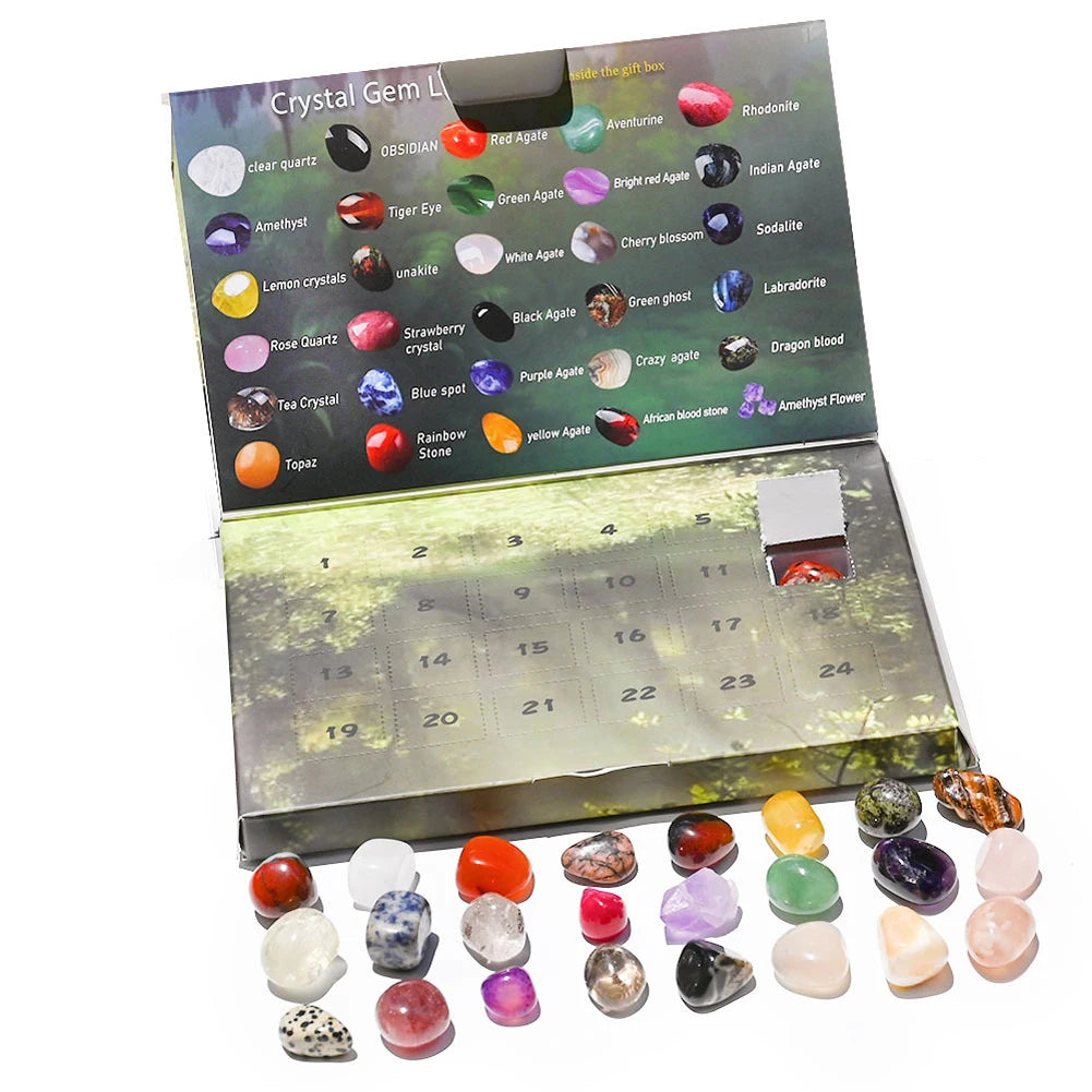 Crystal Advent Calendar 2024 Christmas Advent Calendar with 24 Natural Gemstones Crystals Xmas Countdown Calendar Christmas Gift