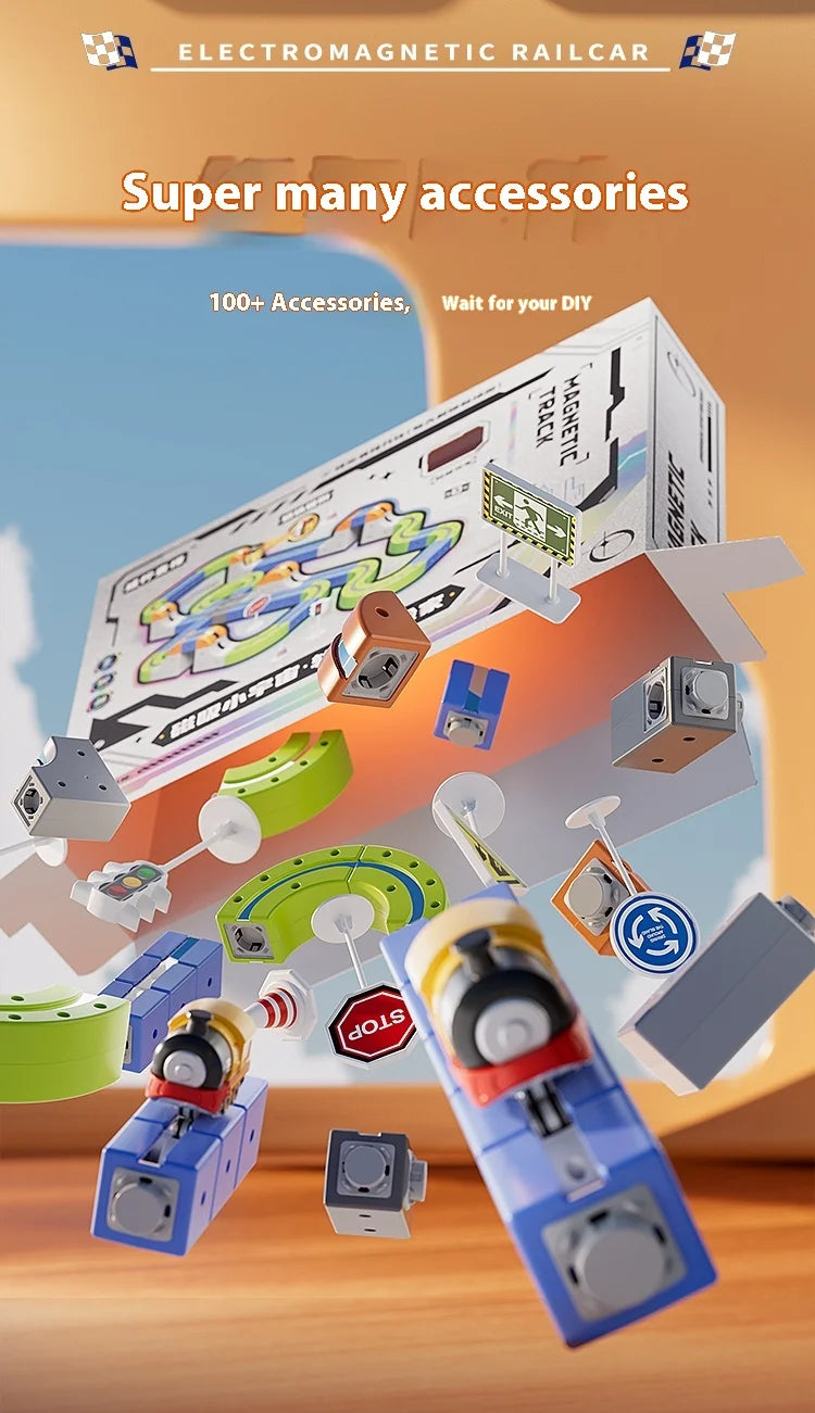 Magnetic Car STEM Racing Car Railtrack Set 2025 - Montessori Motorized Train & Gravity Maze Toy, Christmas Gift for Kids