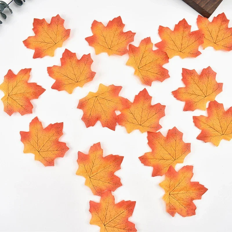 50/100/200Pcs Artificial Silk Maple Leaves Fabric Tree Leaf DIY Halloween Thanksgiving Day Multicolor Autumn Fall Party Decors