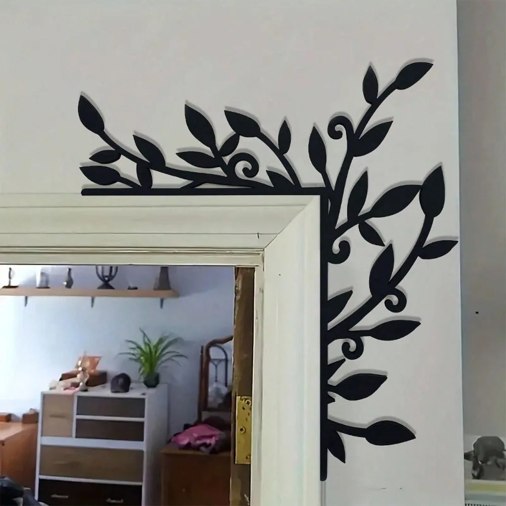 1PC Right Angle Plant Metal Wall Sculpture|Sleek Black Iron,Waterproof,Rustproof,Halloween&Christmas Gift,Bedroom/Room Decor