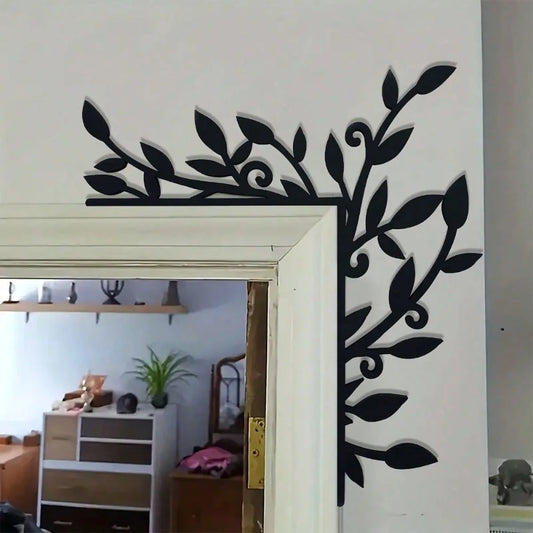 1PC Right Angle Plant Metal Wall Sculpture|Sleek Black Iron,Waterproof,Rustproof,Halloween&Christmas Gift,Bedroom/Room Decor