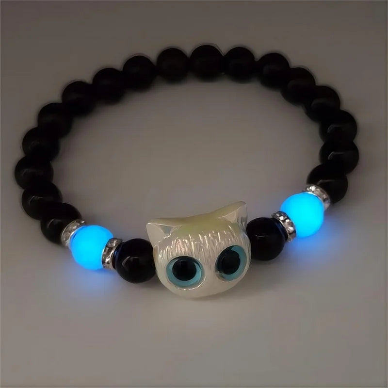 Luminous Matching Couples Bracelets Necklace for Women Men Cat Black White Cat Head Bangles Glow In The Dark Friendship Gift