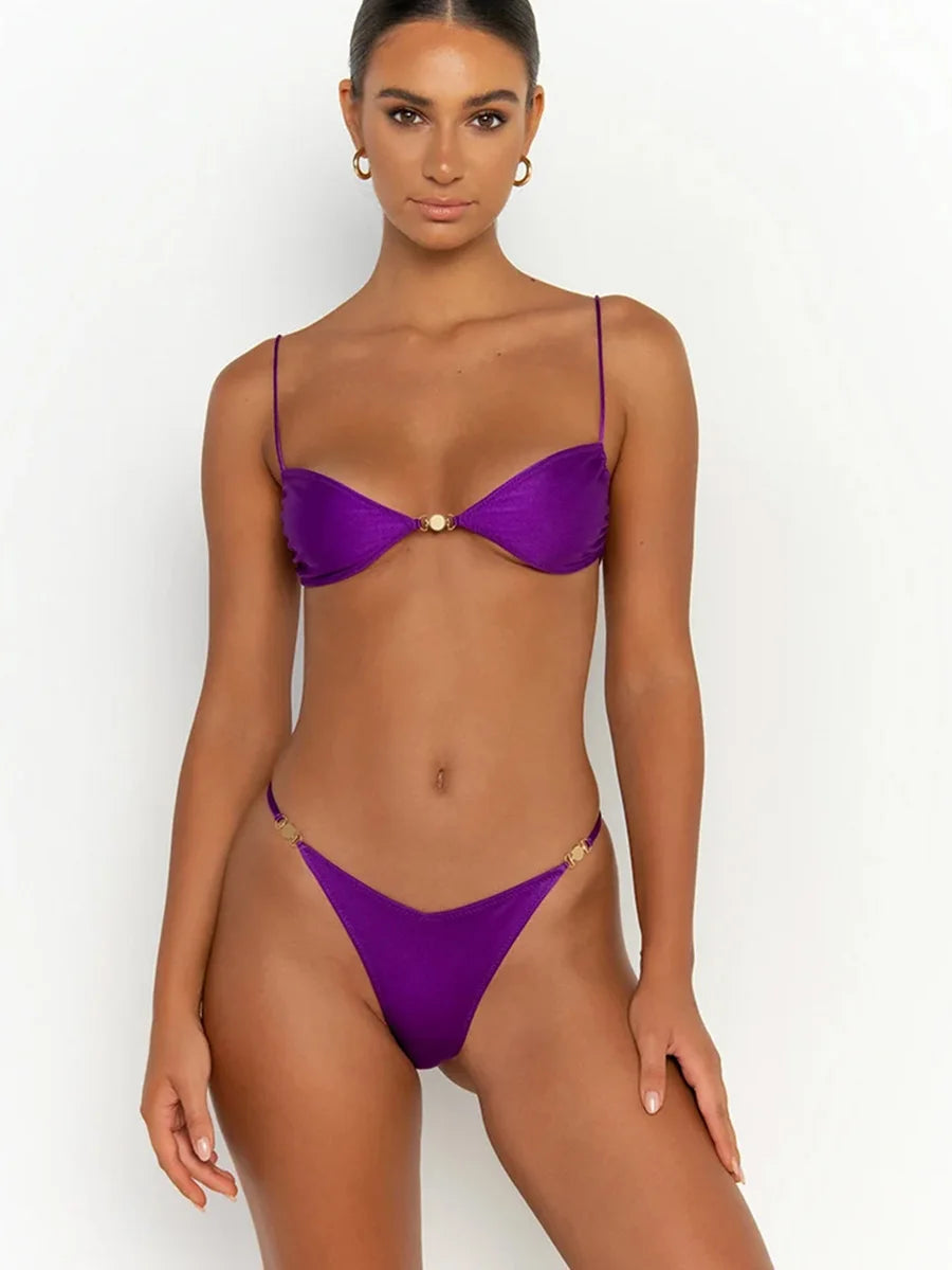 Bandage Bikinis Solid Micro Swimwear Women 2025 Sexy String Swimwear Brazilian Bikini Set Thong Biquini Swim Suits Beachwear