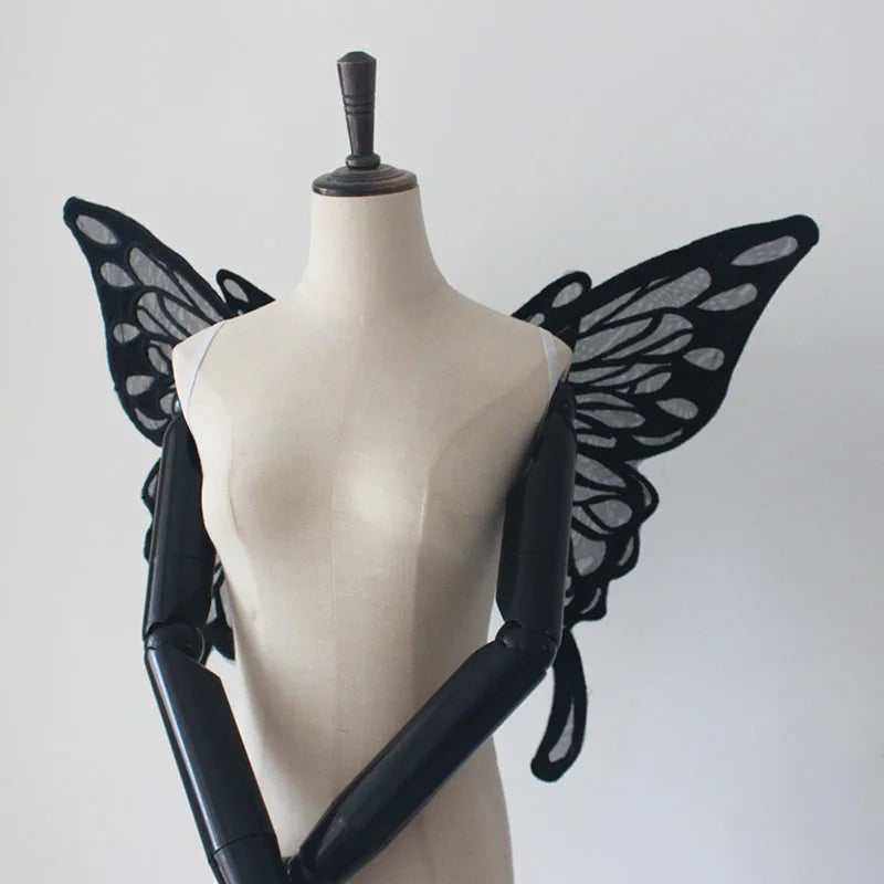 Handmade Black White Butterfly Wings Can Back Wear Lolita Mesh Back Decoration for Party Photo Props Girl Womens Butterfly Clips