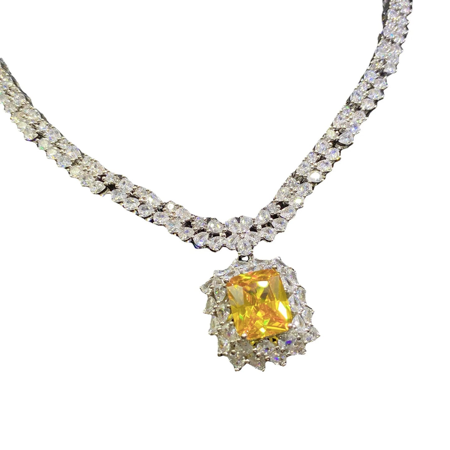 Women Canary tourmaline water drop gemstone necklace plated with 18K gold Farah crown zircon ring