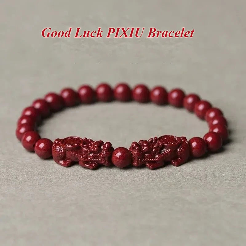 Lucky  Natural Stone Cinnabar Real Bead Pixiu Bracelets Women Men Wealth Protection Hand String Vintage Bangles Gift