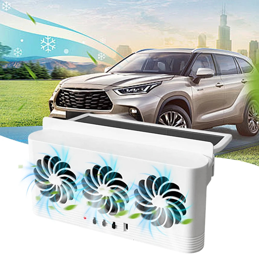 Solar Powered Car Radiator Cooling Fan with 3 Air Outlets Car Window Air Vent Fan USB Powered Auto Ventilation Fan for All Cars