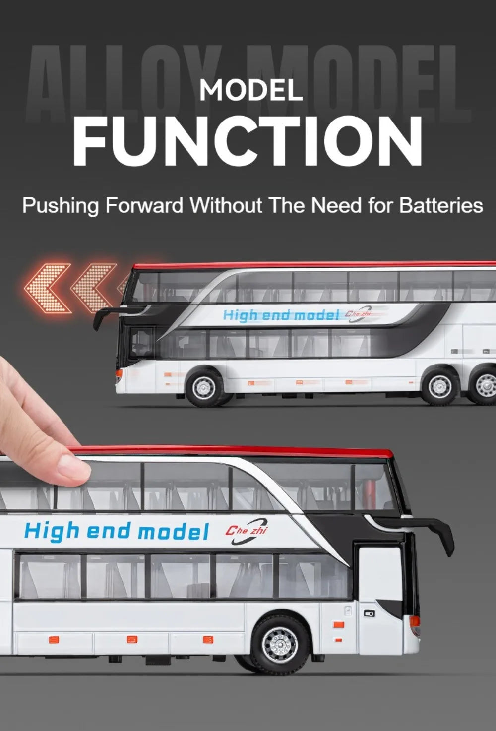 1:30 Business Single Alloy Diecast Double Decker Bus Model Toys Car Doors Opened Sound Light Pull Back Cars Child Christmas Gift