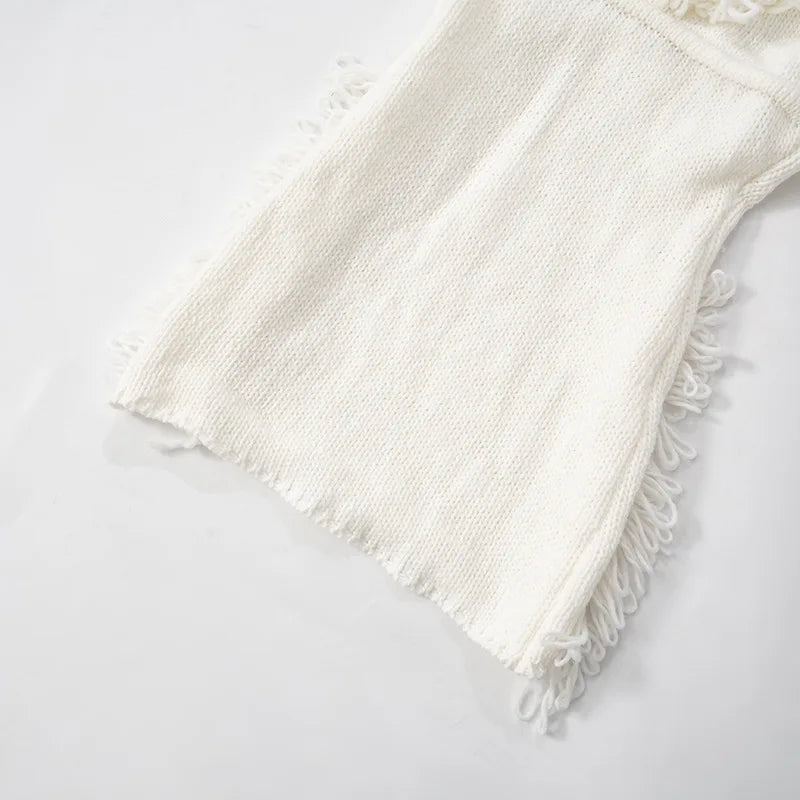 HLJ Sexy Knit Tassels 2 Piece Sets Woman Outfit Long Sleeve Lace-Up Cardigan Tops + Mini Skirts Suits Female Streetwear Clothing