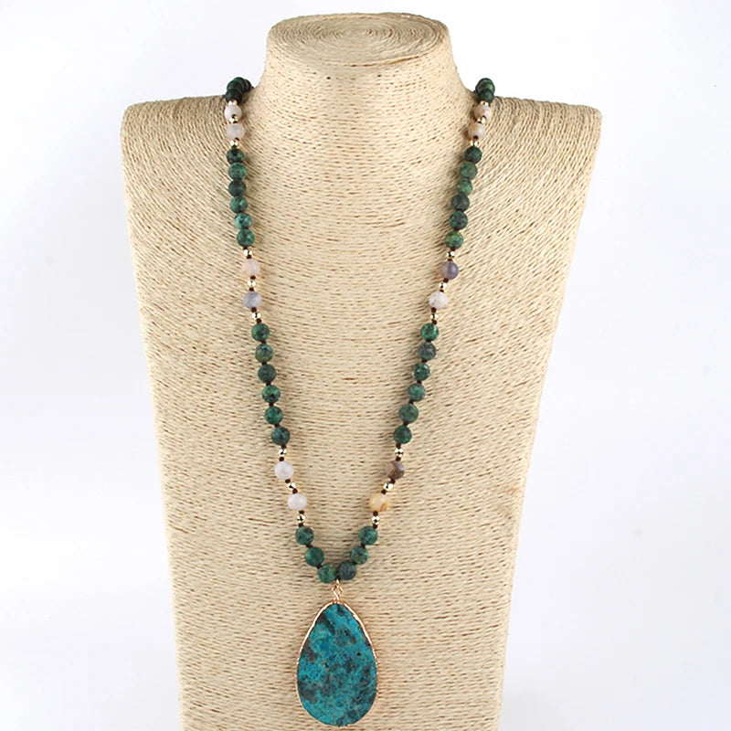 Fashion Boho Jewelry Africa Turquoise Natural Stones With Semi Precious Drop Pendant Women Bohemia Necklace Gift