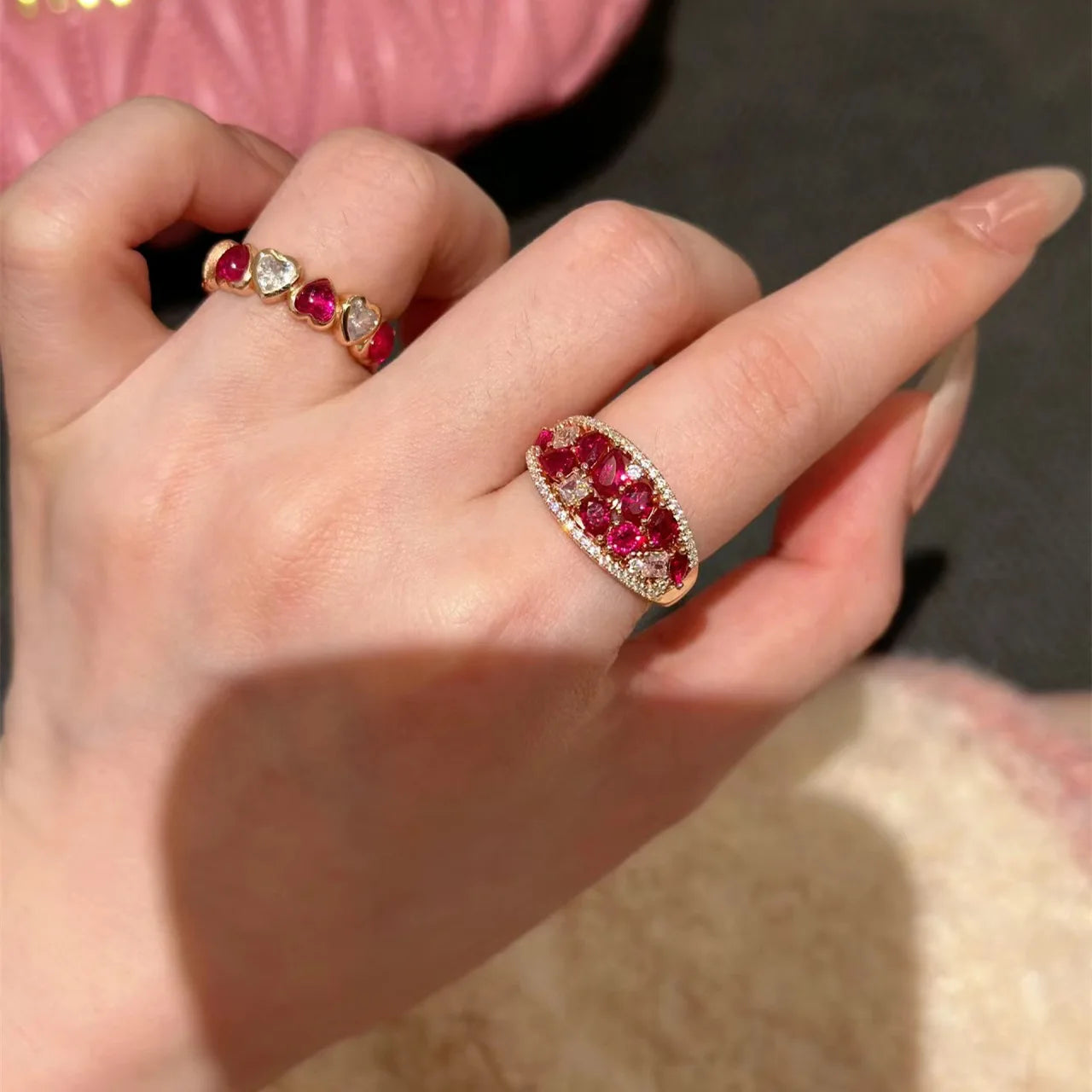 Light Luxury Shining Exquisite Ruby rings for women High quality Palace Style Romantic Water Drop Irregular Ring Wedding Jewelry