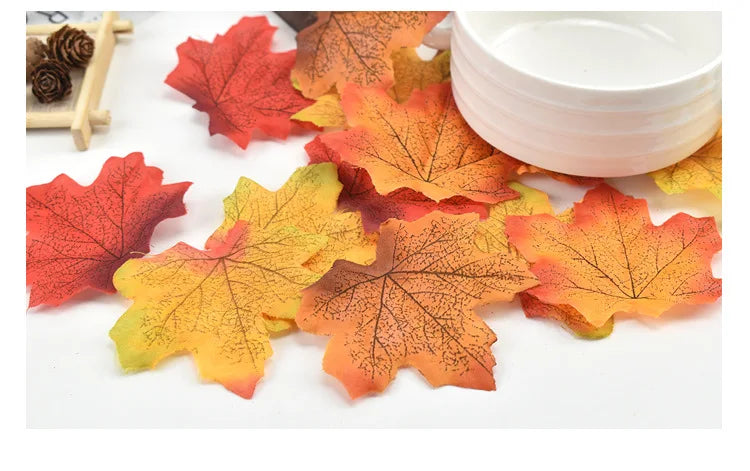50/100/200Pcs Artificial Silk Maple Leaves Fabric Tree Leaf DIY Halloween Thanksgiving Day Multicolor Autumn Fall Party Decors