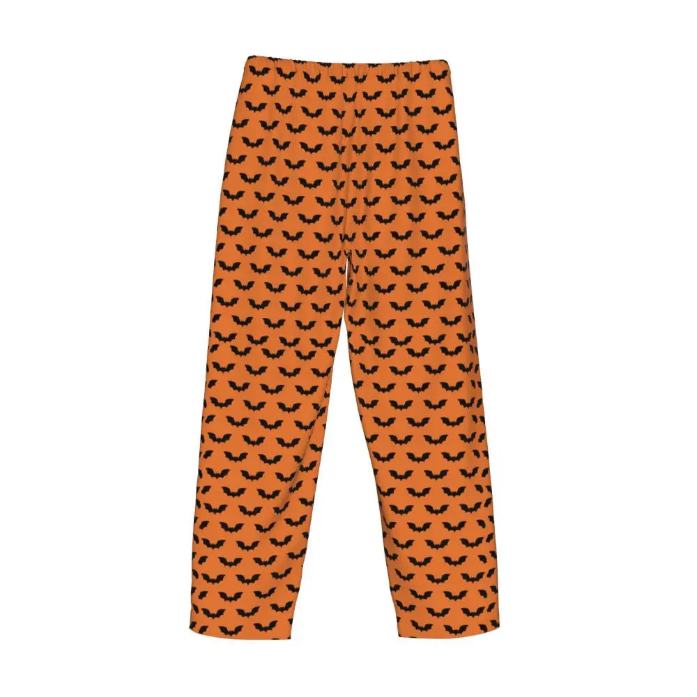 Custom Cute Spooky Halloween Bats Black And Purple Pajama Pants for Men Lounge Sleep Drawstring Sleepwear Bottoms with Pockets